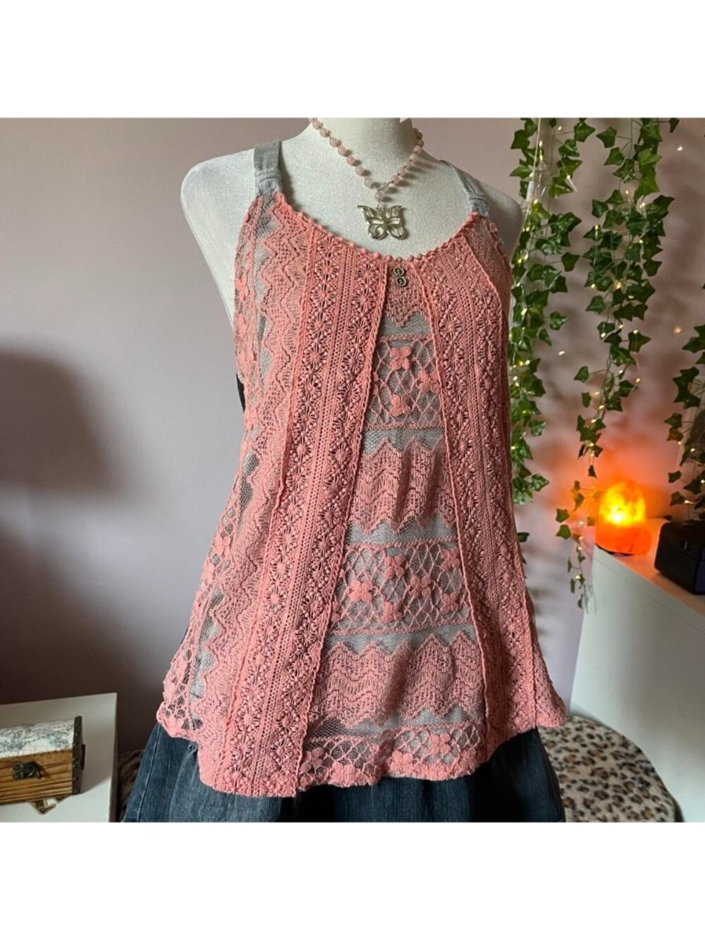 Pink embroidered tank top by Jolt